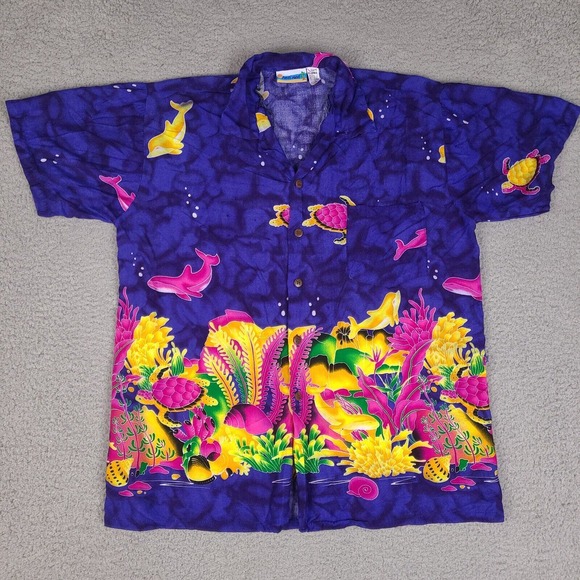 Sun n Sand Hawaiian Shirt Mens XL Blue Colorful Rayon Button Down Ocean - Picture 1 of 15